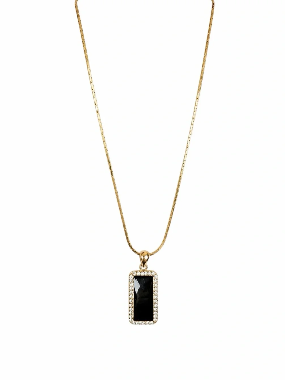 Vintage Gold-tone Necklace Black Enamel Rhinestone Pendant Y2K Coquette